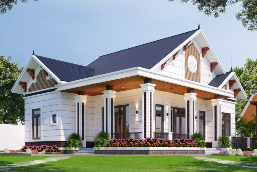 Mẫu nhà mái Thái 1 tầng 4 phòng ngủ hiện đại