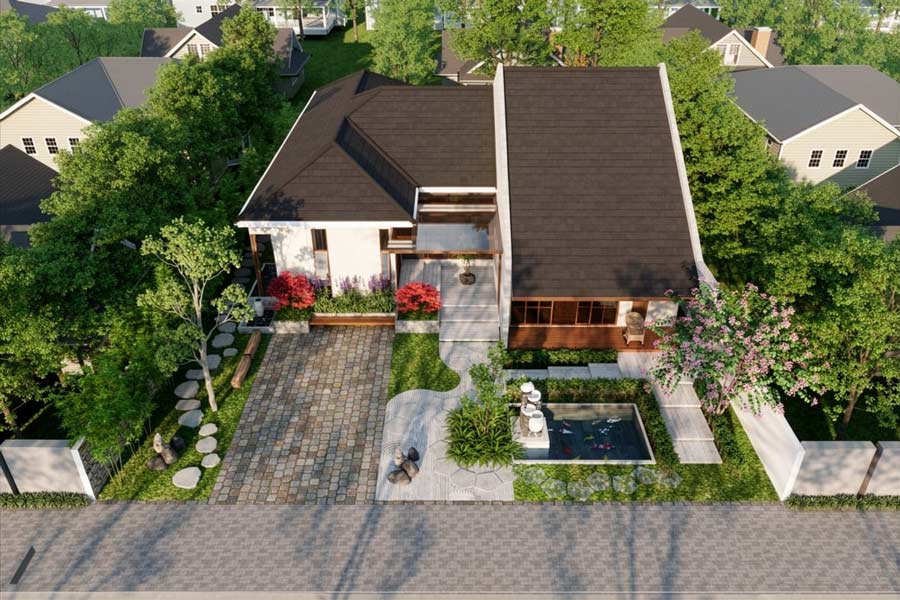 Mẫu nhà mái Thái 1 tầng 4 phòng ngủ hiện đại