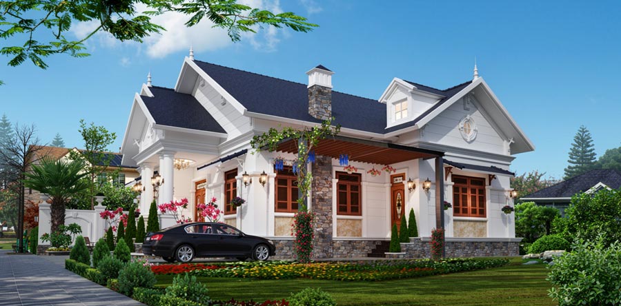 Mẫu nhà mái Thái 1 tầng 5 phòng ngủ 200m2