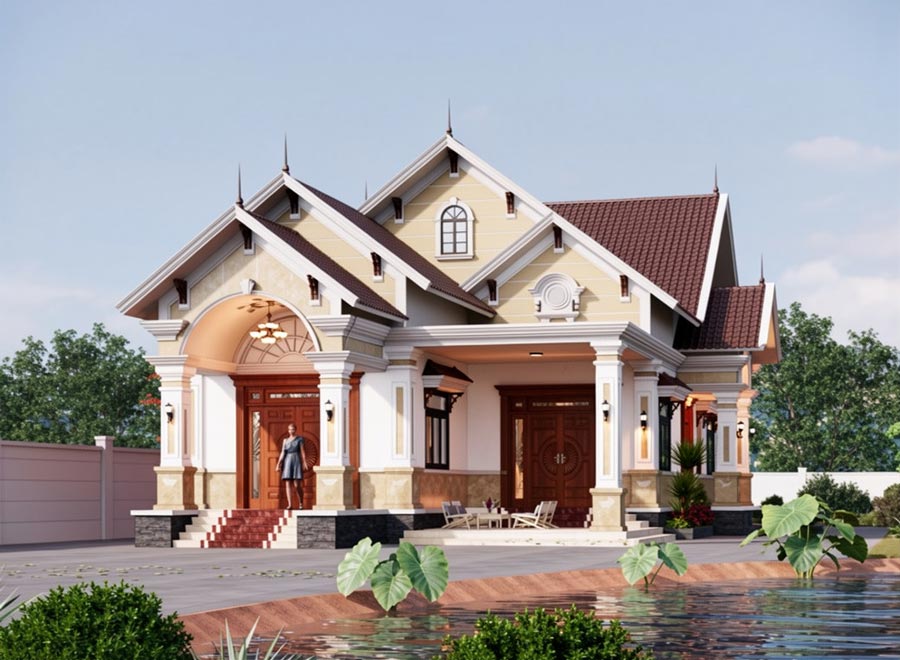 Mẫu thiết kế nhà mái Thái 1 tầng 5 phòng ngủ 250m2