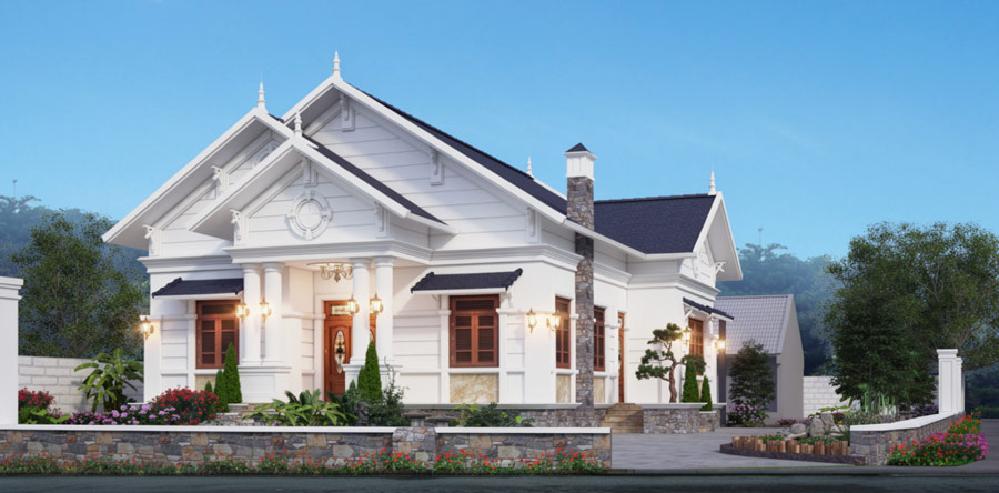Mẫu thiết kế nhà mái Thái 1 tầng 5 phòng ngủ 250m2