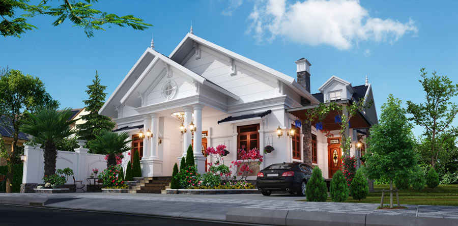 Mẫu nhà mái Thái 1 tầng 5 phòng ngủ 300m2