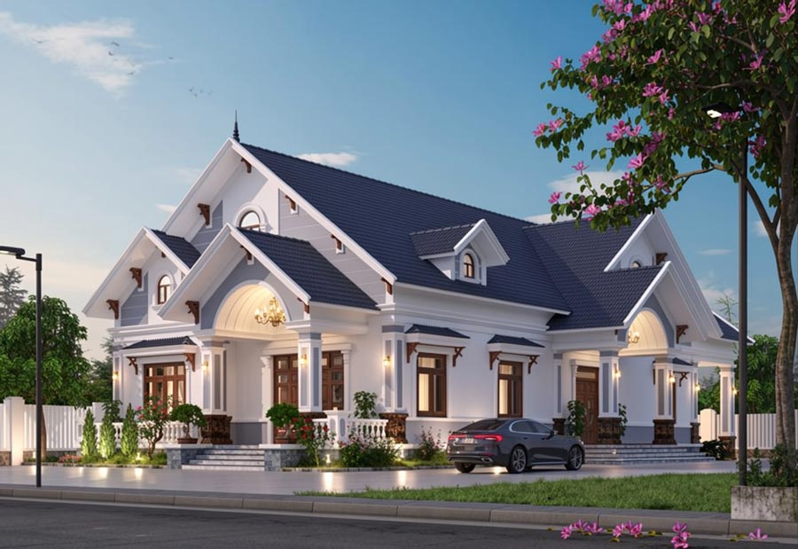 Mẫu nhà mái Thái 1 tầng 5 phòng ngủ 300m2