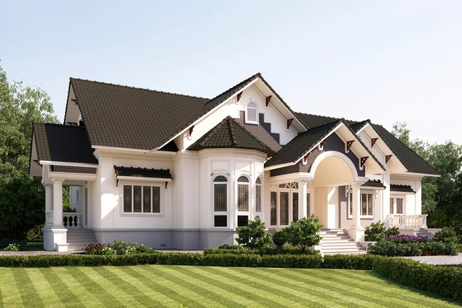 Mẫu nhà mái Thái 1 tầng 5 phòng ngủ 300m2