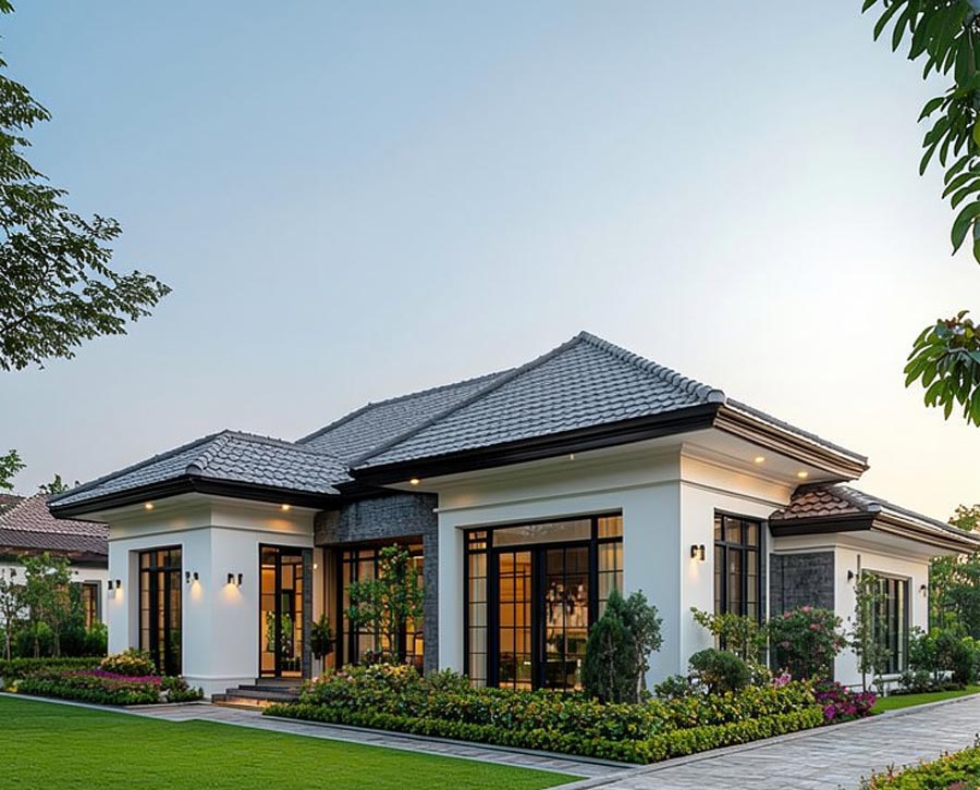 Mẫu nhà mái Thái 1 tầng 5 phòng ngủ Indochine