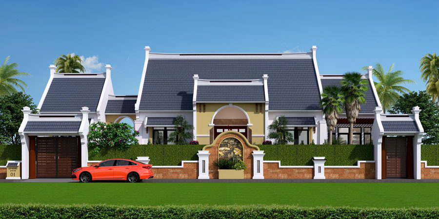 Mẫu nhà mái Thái 1 tầng 5 phòng ngủ Indochine