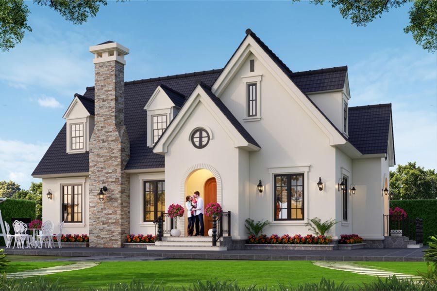 Mẫu nhà mái Thái 1 tầng 5 phòng ngủ phong cách châu Âu