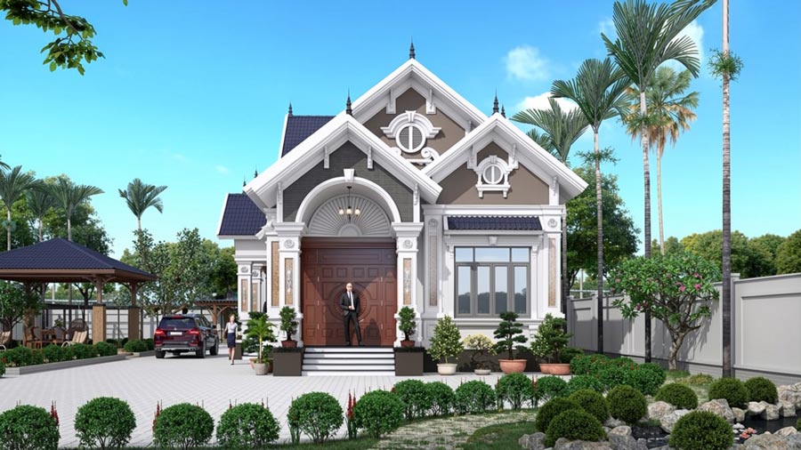 Nhà mái Thái 1 tầng 5 phòng ngủ có hồ bơi