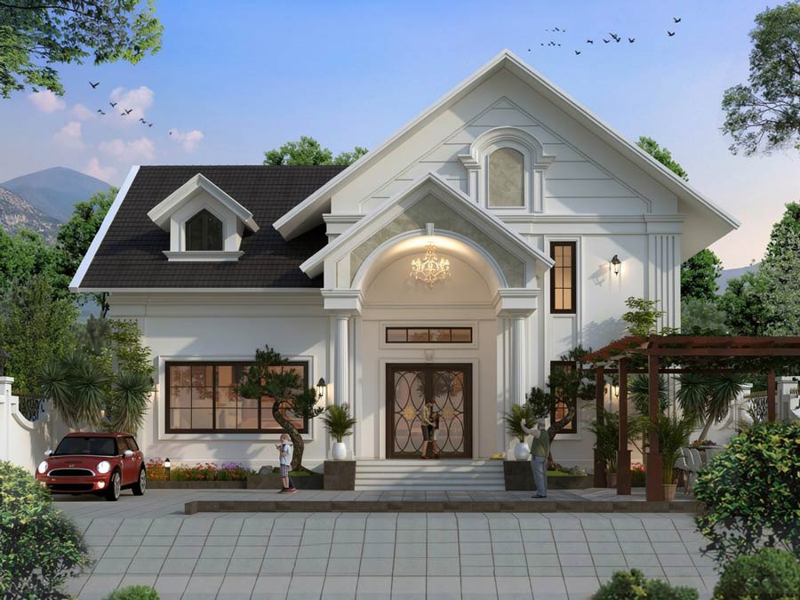 Mẫu nhà mái Thái 1 tầng 5 phòng ngủ có phòng thờ