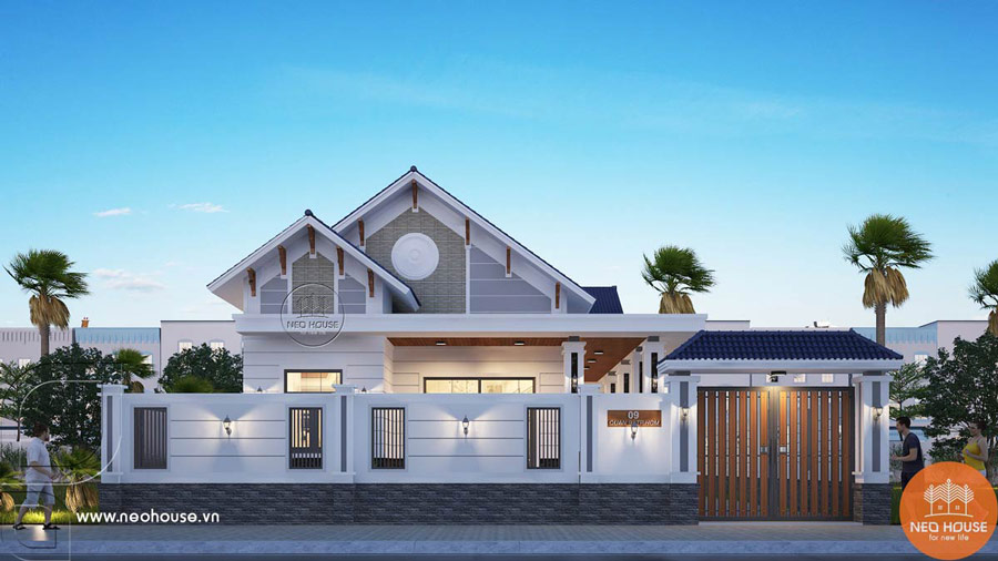Mẫu nhà mái Thái 1 tầng 5 phòng ngủ hiện đại