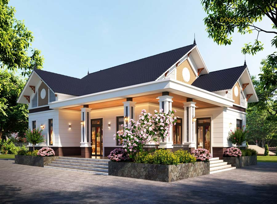 Mẫu nhà mái Thái 1 tầng 5 phòng ngủ hiện đại