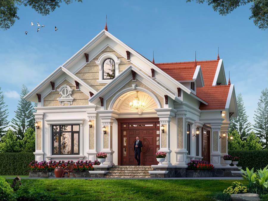 Nhà mái Thái 1 tầng 5 phòng ngủ kiểu Pháp