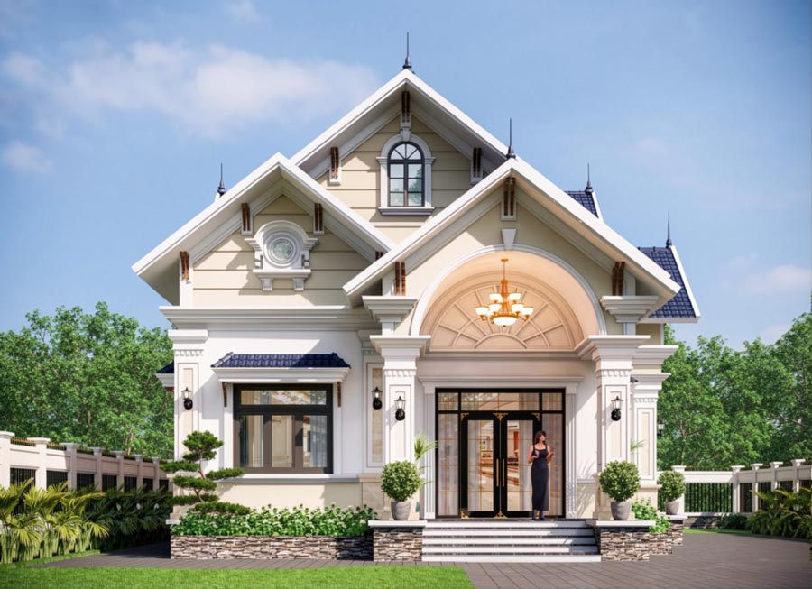 Mẫu nhà mái Thái 1 tầng 5 phòng ngủ tân cổ điển