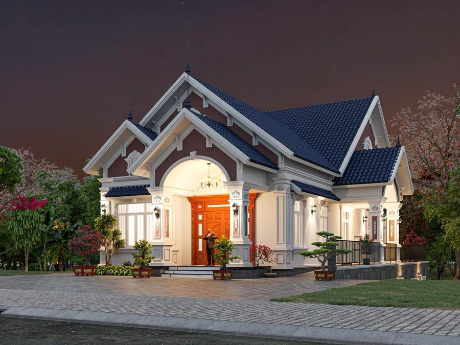 Mẫu nhà mái Thái 1 tầng 5 phòng ngủ tân cổ điển