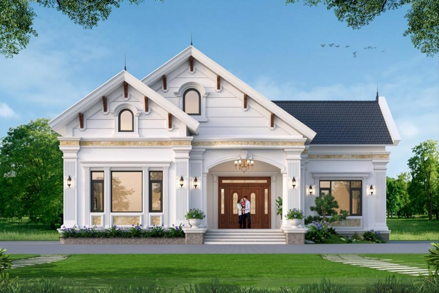 Mẫu nhà mái Thái 1 tầng 5 phòng ngủ tân cổ điển