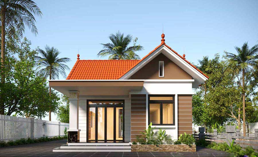 Mẫu nhà mái Thái 1 tầng 500 triệu có 3 phòng ngủ