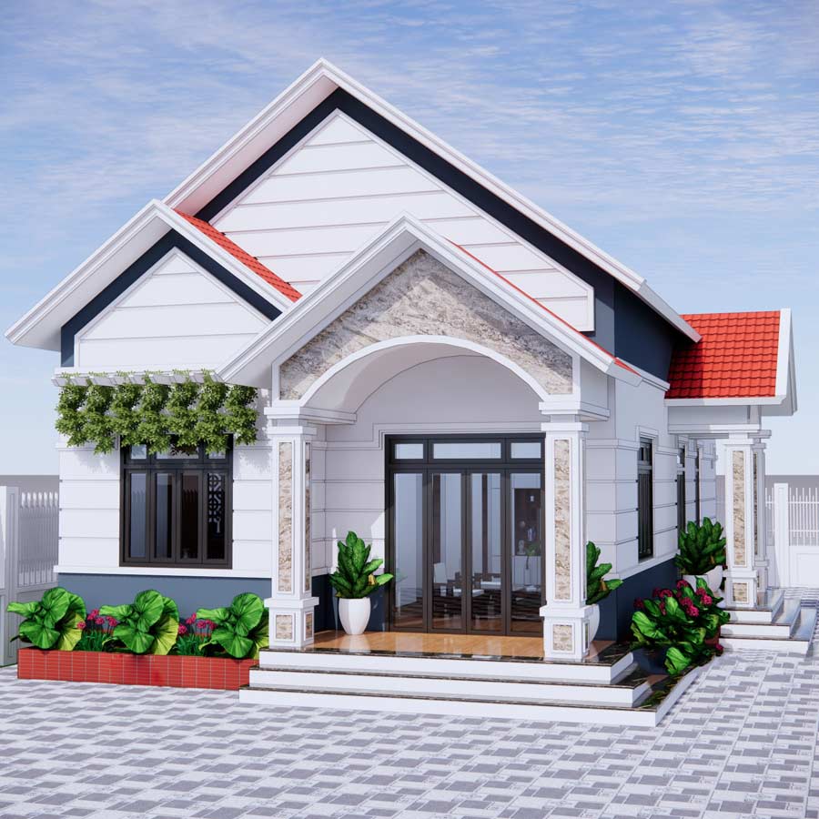 Mẫu nhà mái Thái 1 tầng 500 triệu có 3 phòng ngủ