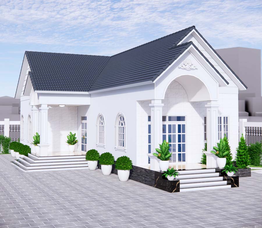 Mẫu nhà mái Thái chữ L 1 tầng 500 triệu