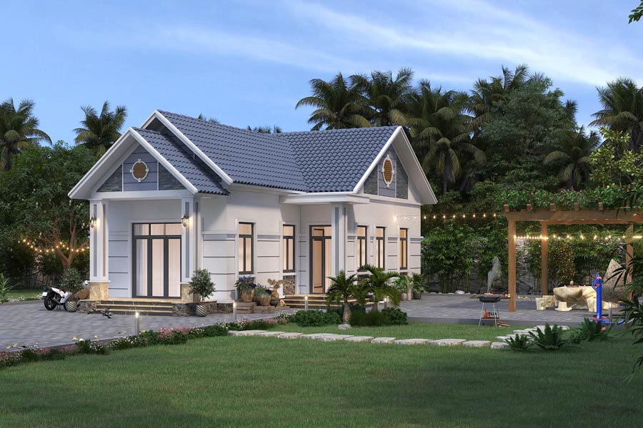 Mẫu nhà mái Thái chữ L 1 tầng 500 triệu