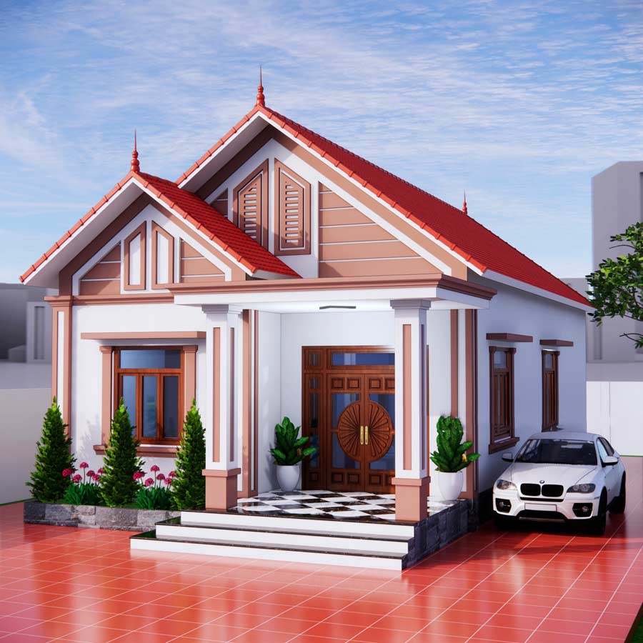 Mẫu nhà mái Thái 1 tầng 500 triệu có gara