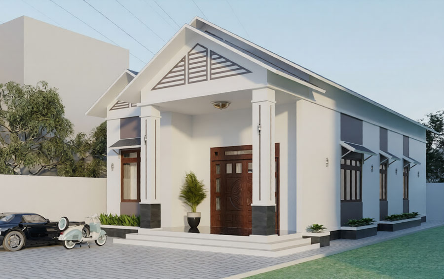 Mẫu nhà mái Thái 1 tầng 500 triệu có gara