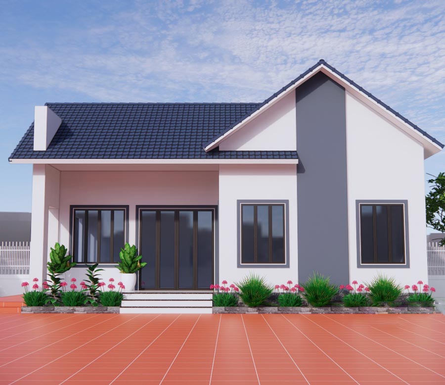 Mẫu nhà mái Thái 1 tầng 500 triệu có gara