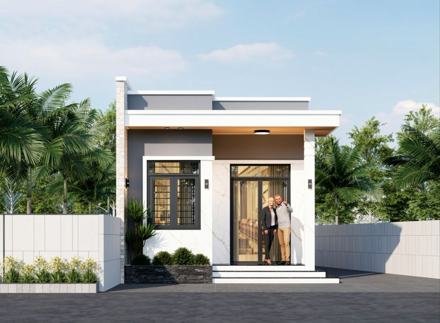 Mẫu nhà ống 1 tầng 2 phòng ngủ 100m2
