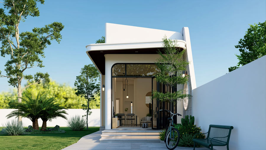 Mẫu nhà ống 1 tầng 2 phòng ngủ 100m2