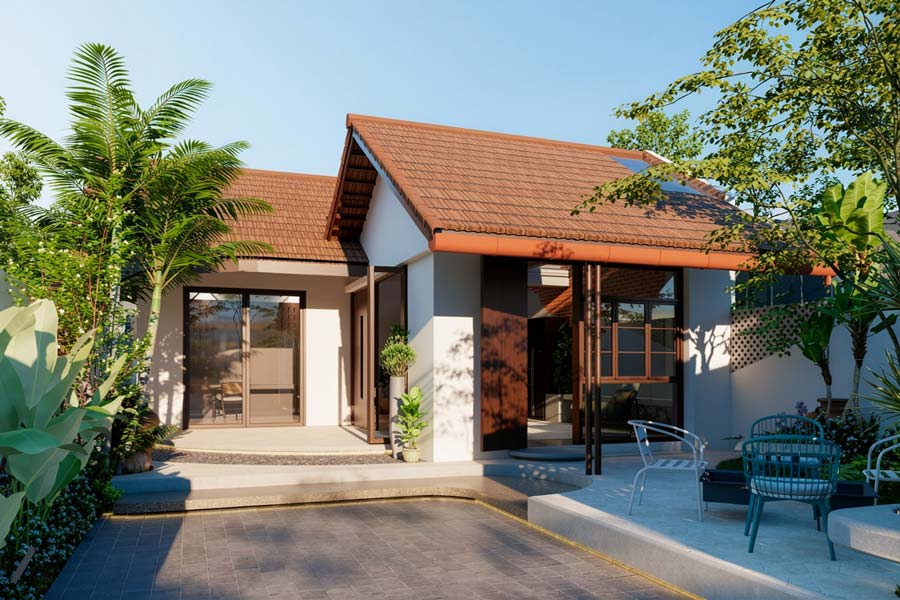 Mẫu nhà vườn 1 tầng 2 phòng ngủ 100m2