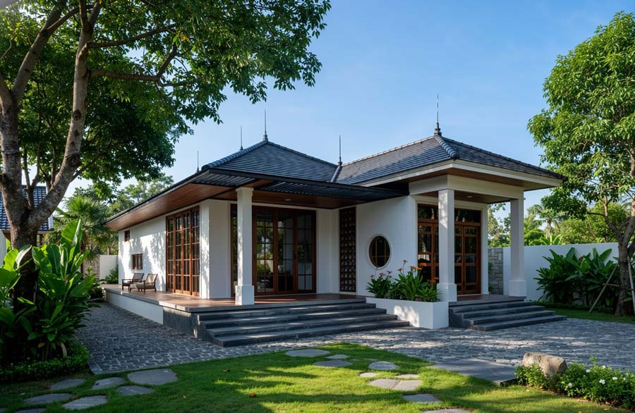 Mẫu nhà vườn 1 tầng 2 phòng ngủ 100m2