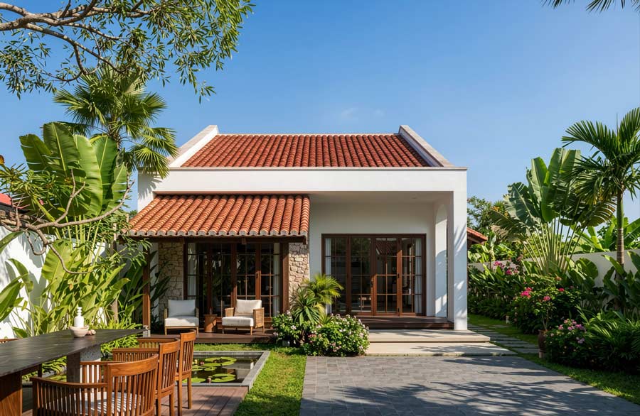 Mẫu nhà vườn 1 tầng 2 phòng ngủ 100m2