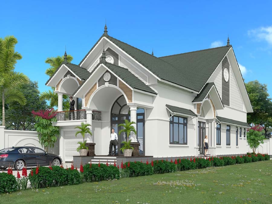 Mẫu nhà vườn 1 tầng rưỡi đẹp