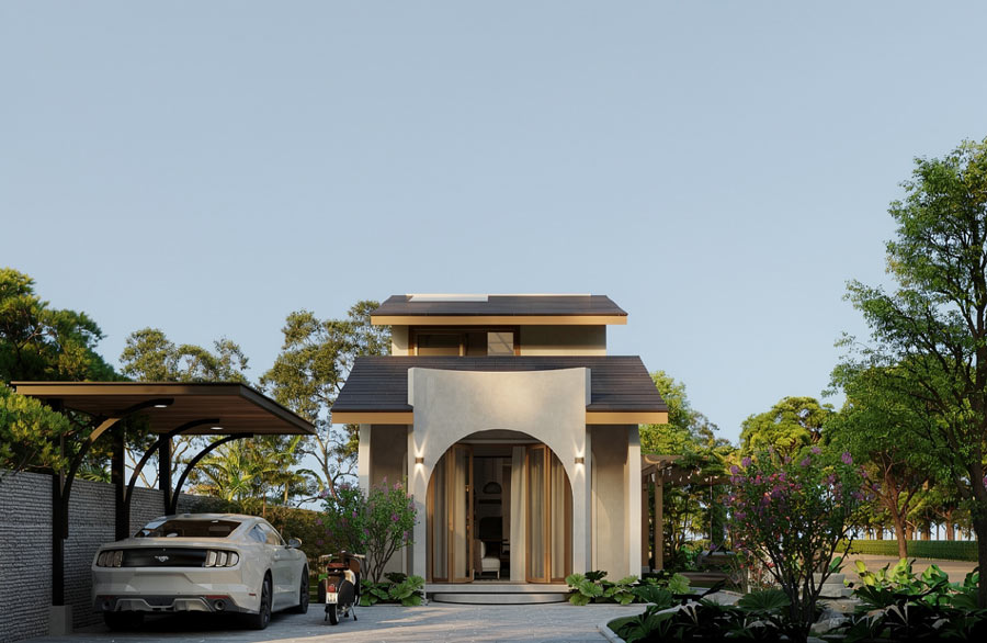 Mẫu nhà vườn 1 tầng rưỡi đẹp