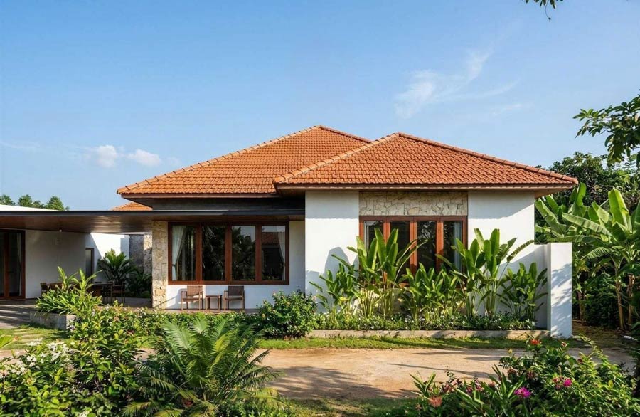 Mẫu nhà vườn mái Nhật 1 tầng 4 phòng ngủ