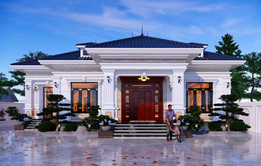 Mẫu nhà vườn mái Nhật 1 tầng 4 phòng ngủ