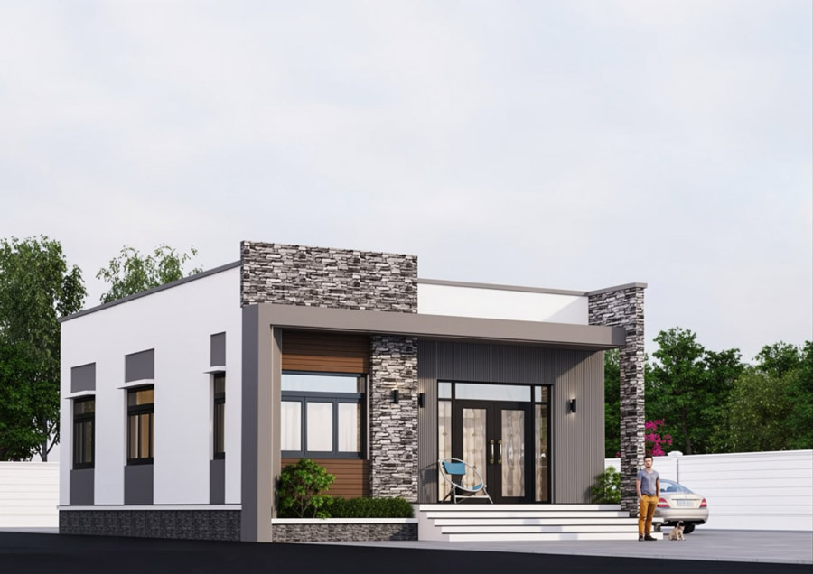 Mẫu nhà vuông 1 tầng mái bằng 10x10m