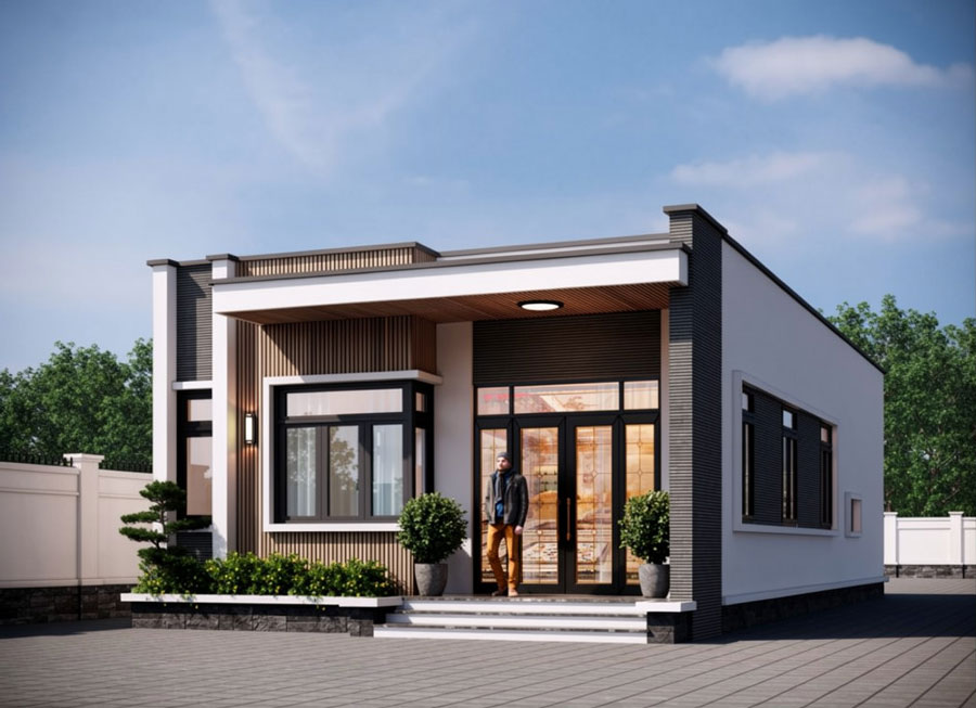 Mẫu nhà vuông 1 tầng mái bằng 10x10m