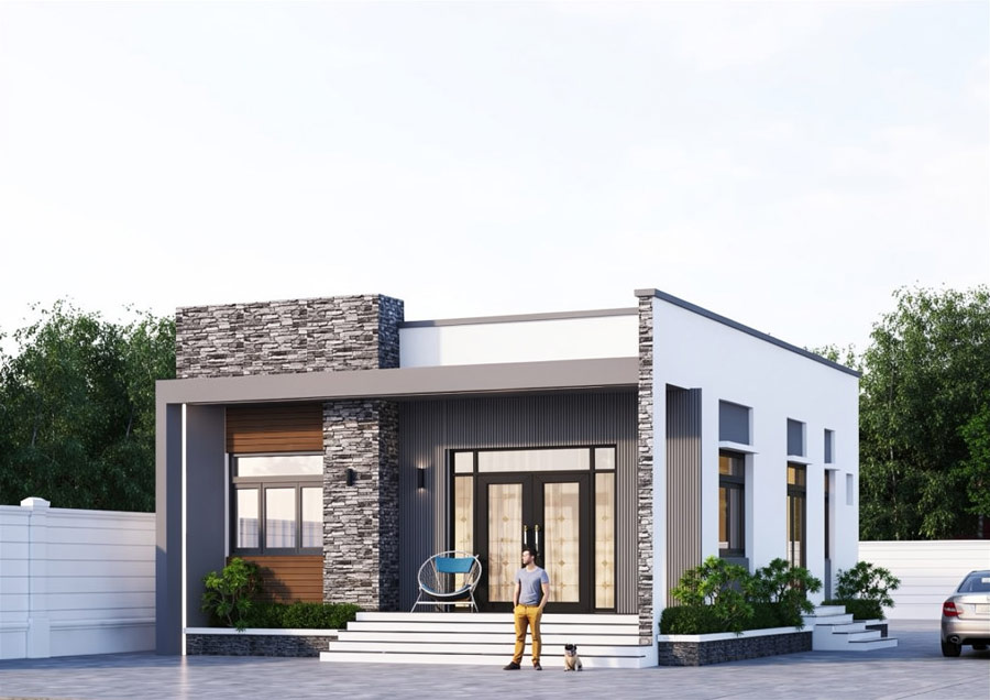 Mẫu nhà vuông 1 tầng mái bằng 10x10m