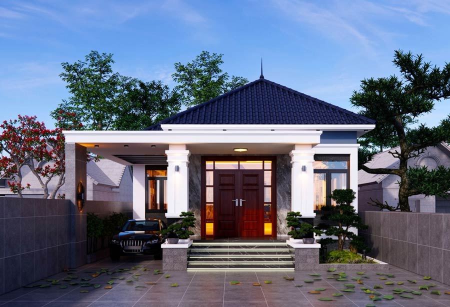 Mẫu nhà 1 tầng 3 phòng ngủ 80m2 có gara để xe