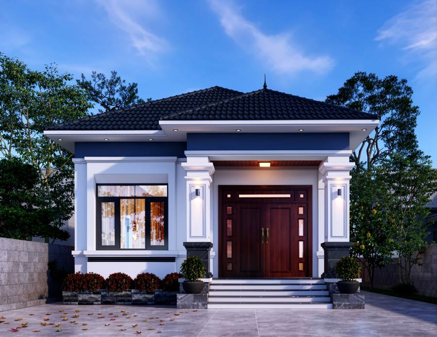 Mẫu nhà 1 tầng 3 phòng ngủ 80m2 có gara để xe