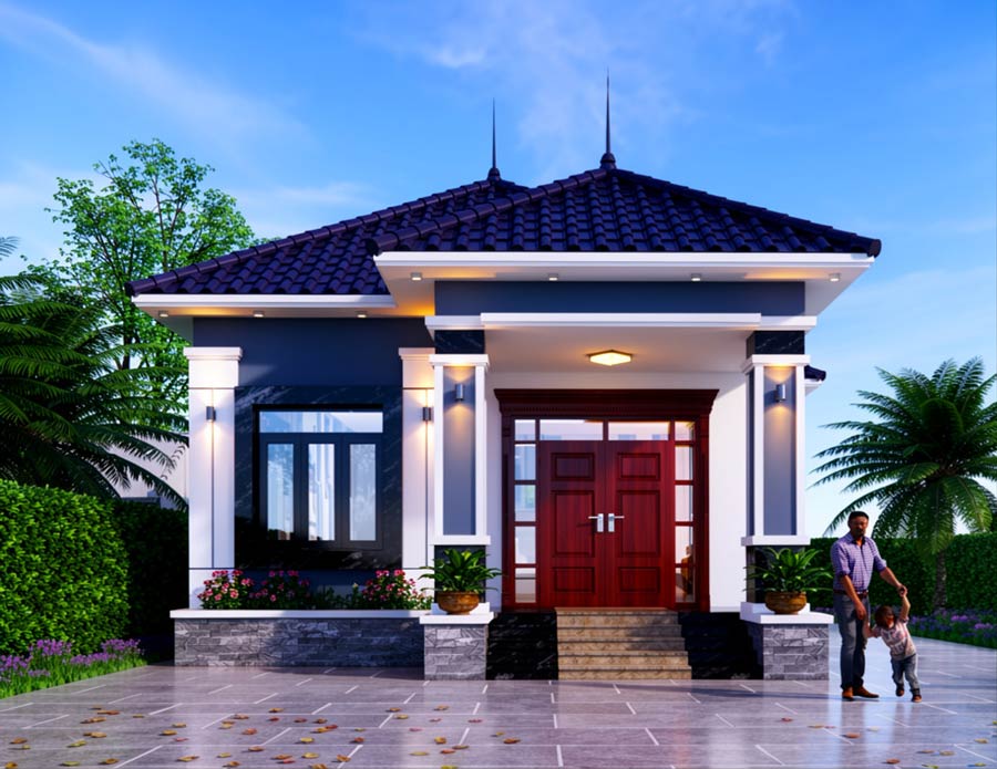 Mẫu nhà 1 tầng 3 phòng ngủ 80m2 có gara để xe