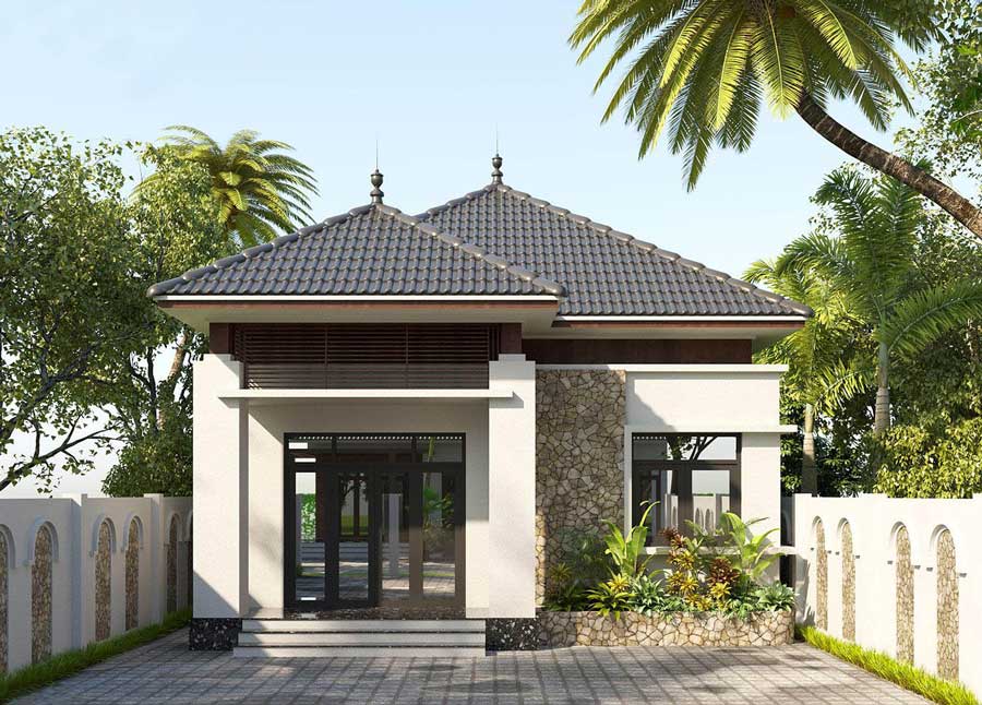 Mẫu thiết kế nhà 1 tầng 3 phòng ngủ 80m2 có sân vườn