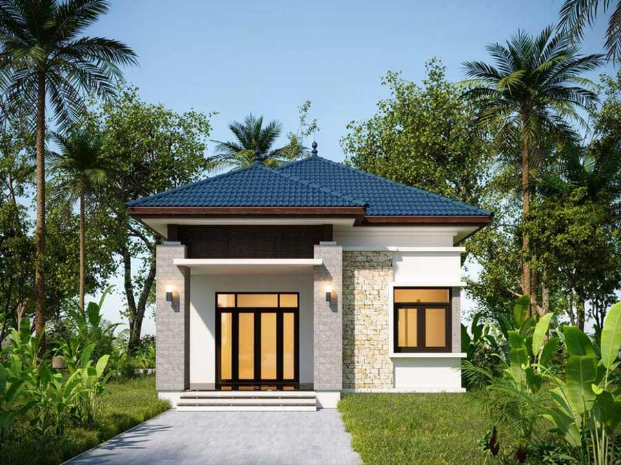 Mẫu thiết kế nhà 1 tầng 3 phòng ngủ 80m2 có sân vườn