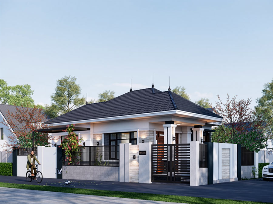 Mẫu nhà 1 tầng 3 phòng ngủ 80m2 mái Nhật
