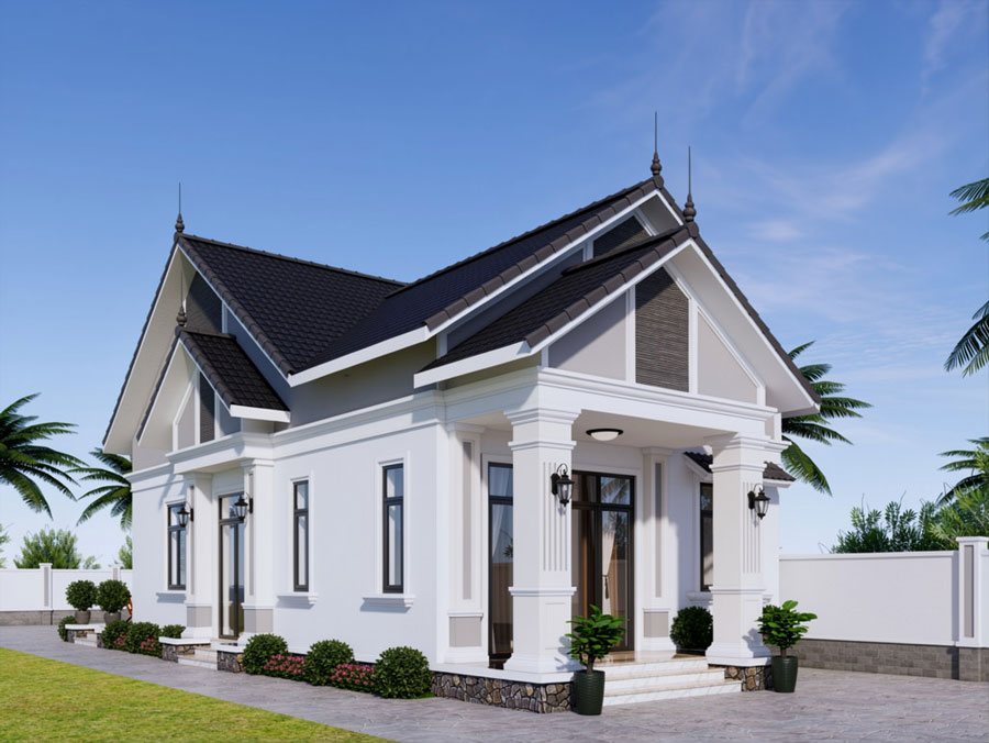 Thiết kế nhà 1 tầng 3 phòng ngủ 80m2 mái Thái