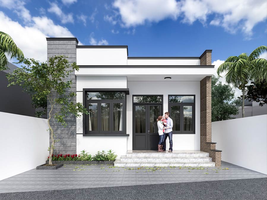 Mẫu nhà 1 tầng 3 phòng ngủ 80m2 mái bằng