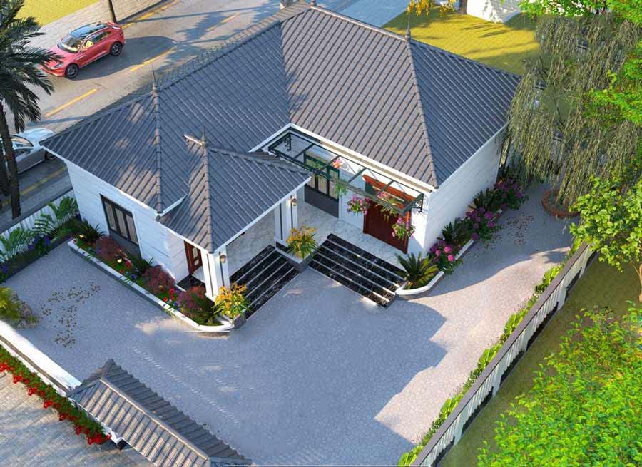 Mẫu nhà chữ L 1 tầng 3 phòng ngủ 80m2