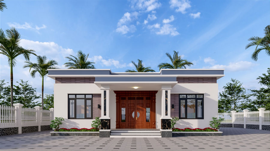 Mẫu nhà vuông 10x10m 1 tầng 3 phòng ngủ