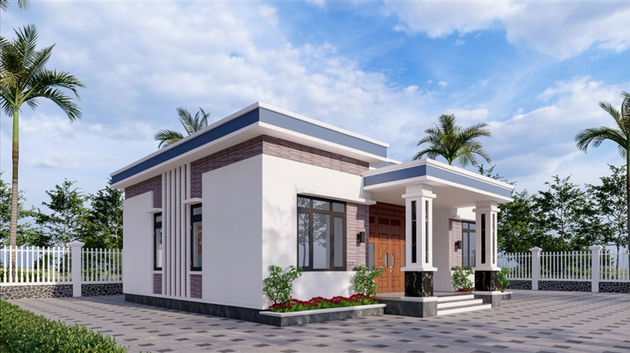 Mẫu nhà vuông 10x10m 1 tầng 3 phòng ngủ