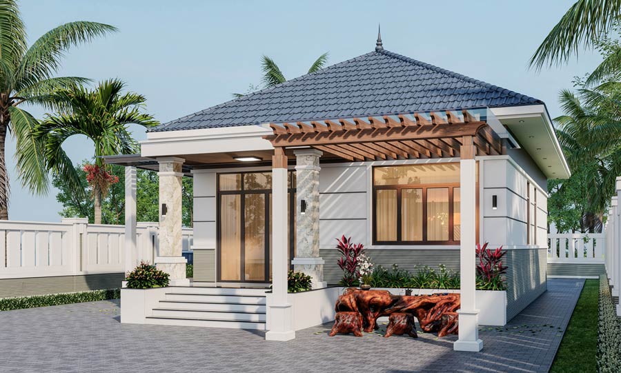 Mẫu nhà vuông 10x10m 1 tầng 3 phòng ngủ